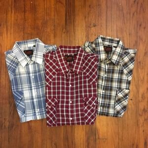 Plains‎ Western Wear Plaid Pearl Snap Men's Short Sleeve Shirts Size L Set of 3